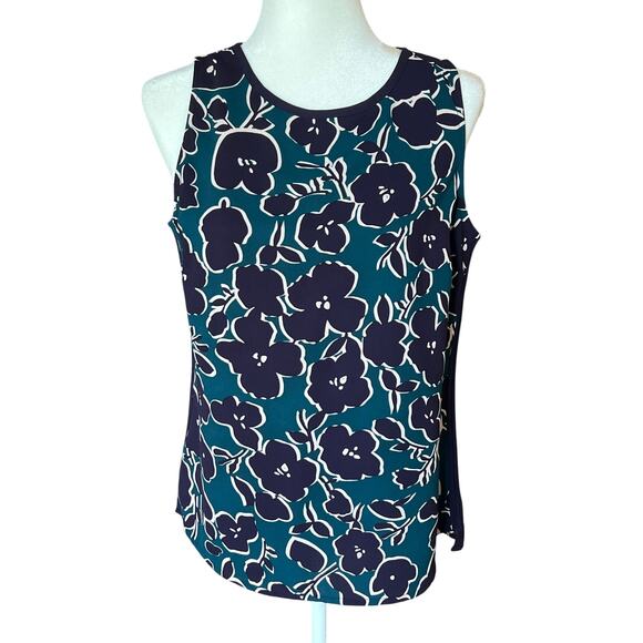 Cabi Floral Teal and Purple Sleeveless Blouse Women's Size S Career Shell - Picture 1 of 11